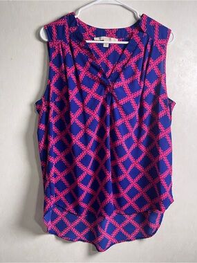 41 Hawthorne Top Women’s Blue Pink Shelly Split Neck Blouse Size 1X